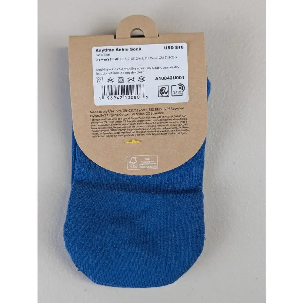 NWT allbirds Anytime Ankle Socks Basin Blue Womens Small Athletic Sporty Bright